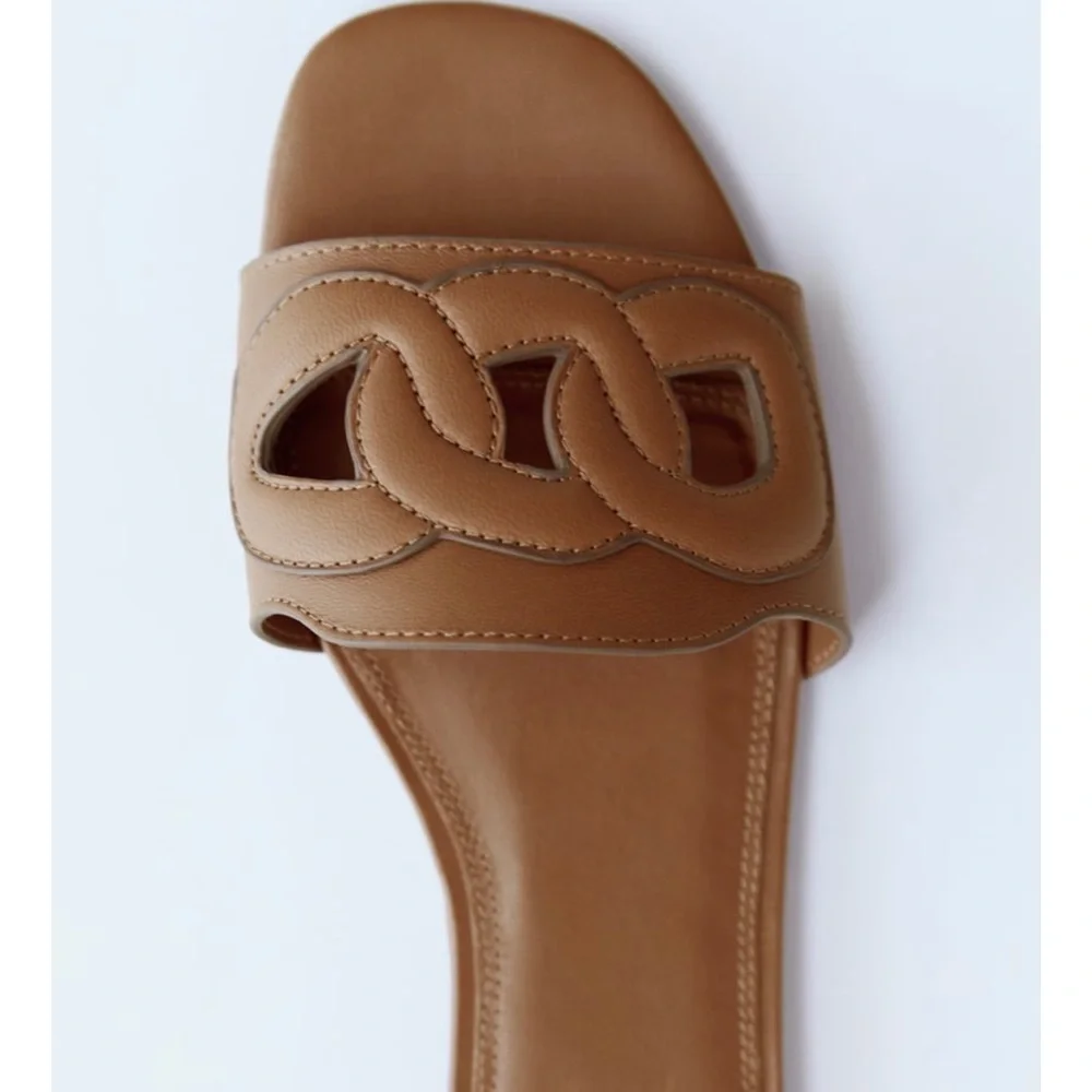 NWT Zara Raised Detail Leather Slides Size 6.5 - Picture 7 of 7